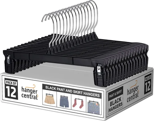 Vista 9 de Paquete de 30 perchas para pantalones, perchas delgadas de plástico de 10 pulgadas con clips para faldas, pantalones, pantalones cortos, organizador