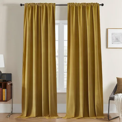 Vista 24 de Joydeco Cortinas de terciopelo negro de 63 pulgadas de largo, 2 paneles, cortinas opacas de lujo con bolsillo para barra, cortinas de ventana