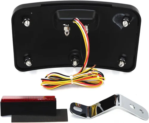 Vista 4 de Soporte para placa de matrícula curvada con doble LED negro para motocicleta con soporte de etiqueta con kit de montaje compatible con 2005-2007