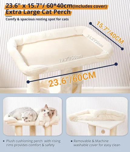 Vista 5 de Happi N Pets Torre de Árbol para Gatos Grande de 28 pulgadas para Gatos de Interior, Poste Rascador para Gatos con Cama Grande para Gatos Grandes