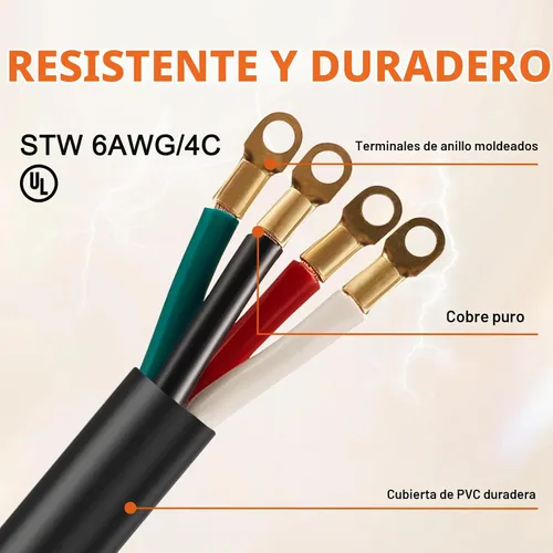 Vista 3 de Cable de alimentación de rango NEMA 14-50 resistente, STW 6AWG/4C