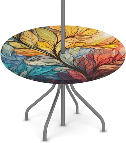 Vista 35 de Mantel redondo para exteriores con agujero para paraguas, mantel de temporada con margaritas para exteriores, con cremallera, impermeable, mantel