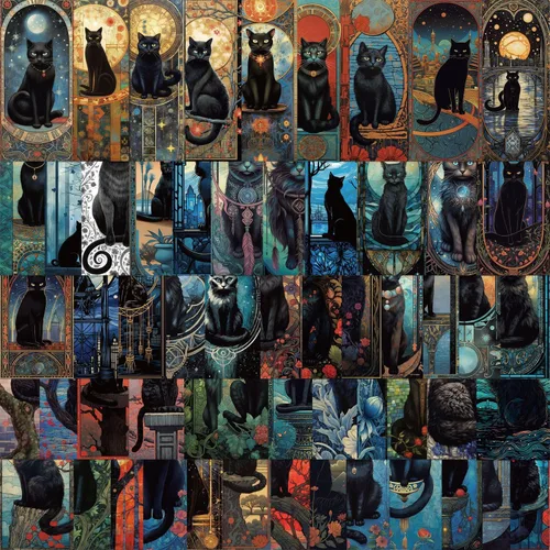 Vista 6 de 50 Calcomanías de Gato Negro de Astrología Tarot - Calcomanías Góticas Medievales de Gatito Bruja Oscura para Portátiles, Botellas de Agua, Álbumes