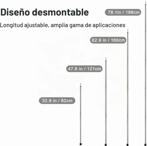 Vista 2 de KOMCLUB Lona telescópica ajustable negra para acampar de acero inoxidable Plateado