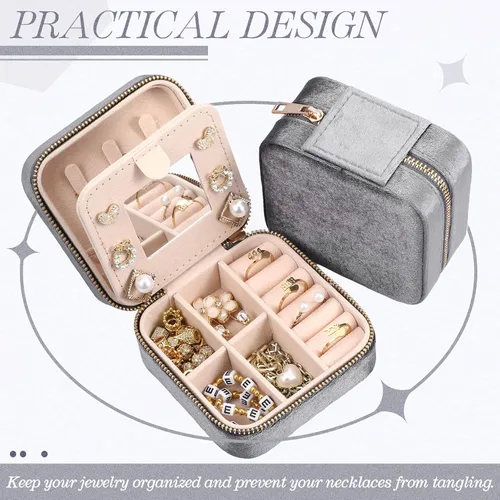 Vista 6 de Yinkin Joyero de viaje portátil de 6 piezas, caja de regalo de dama de honor, joyero de terciopelo, pequeño organizador de joyas de viaje, mini