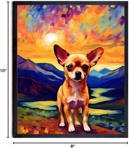 Vista 8 de Bestbuddy Pet 8 x 10 sin marco noche estrellada inspirada Chihuahua perro mascota familia amigo paz pintura al óleo impresión arte póster decoración