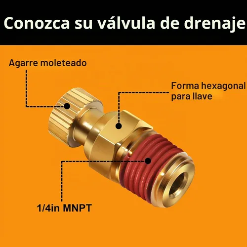 Vista 3 de Válvula de drenaje del tanque del compresor de aire, SUNROAD Pieza de repuesto del grifo de drenaje del tanque de latón NPT de 1/4'', Válvula