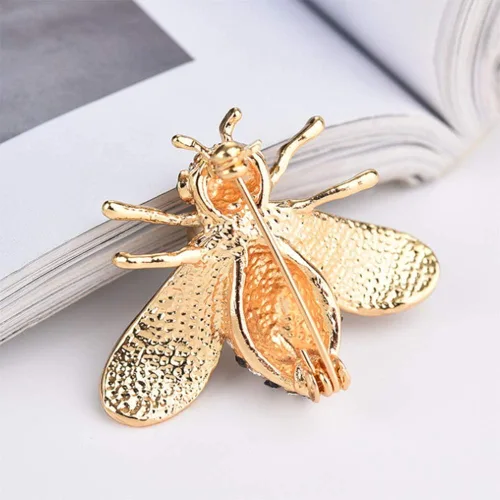 Vista 4 de HSQYJ - Broche de abeja con diseño de cristal, broche de animal de moda, perla, color dorado.
