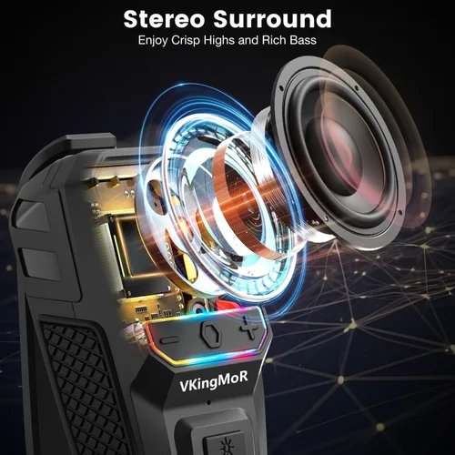 Vista 4 de Altavoz Bluetooth portátil, altavoz portátil con clip con micrófonos integrados, música manos libres y llamadas para senderismo/ciclismo, altavoz