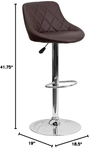 Vista 2 de Pemberly Row Quilted Bucket Seat Adjustable Bar Stool, Brown Vinyl Upholstery, Chrome Base with Footrest, Swivel Counter to Bar Height Stool for