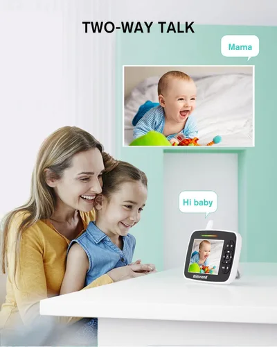 Vista 2 de Kidsneed Monitor de bebé - Monitor de bebé con pantalla de 3.5 pulgadas con cámara y audio, zoom panorámico remoto, visión nocturna, modo VOX
