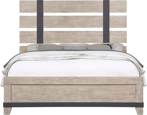 Vista 3 de Roundhill Furniture Arbela - Cama con paneles de listones de madera, tamaño Queen, roble desgastado