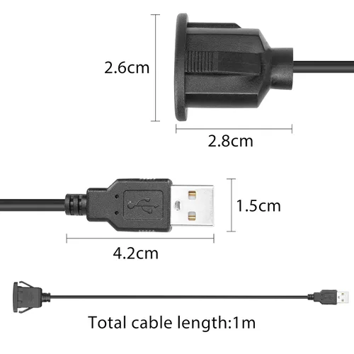 Vista 3 de YACSEJAO Cable USB 2.0 de montaje empotrado USB 2.0 con hebilla para coche, camión, barco, motocicleta, salpicadero, 3.3 ft