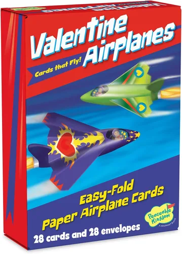 Vista 2 de Peaceable Kingdom Tarjeta de Avión de Papel Super San Valentín, 1 EA 28 San Valentín listos para regalar para toda la clase. Incluye 28 tarjetas