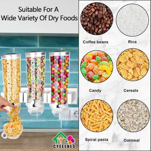 Vista 2 de Dispensador de alimentos montado en la pared, dispensador de cereales con taza, dispensador de alimentos secos montado en la pared, dispensador