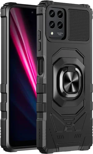 Vista 2 de Para T-Mobile Revvl 6 Pro 5G - Funda de metal resistente de doble capa a prueba de golpes con soporte magnético para automóvil, protector de Negro