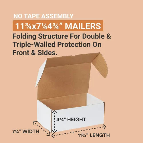 Vista 2 de Box USA Cajas de envío medianas de 11.75 pulgadas de largo x 7.25 pulgadas de ancho x 4.75 pulgadas de alto, paquete de 25 cajas de cartón corrugado