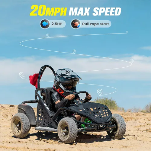 Vista 5 de HOVER HEART 79cc 4-Stroke Gas Go Kart, 2.5HP todoterreno GoKart aprobado por EPA con marco tubular de acero, cinturón de seguridad, neumáticos todo