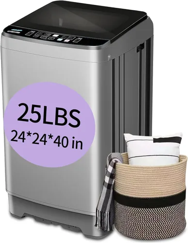 Vista 10 de KRIB BLING - Lavadora completamente automática con bomba de drenaje, lavadora compacta de 17.7 libras, 10 programas de lavado y 8 niveles de agua
