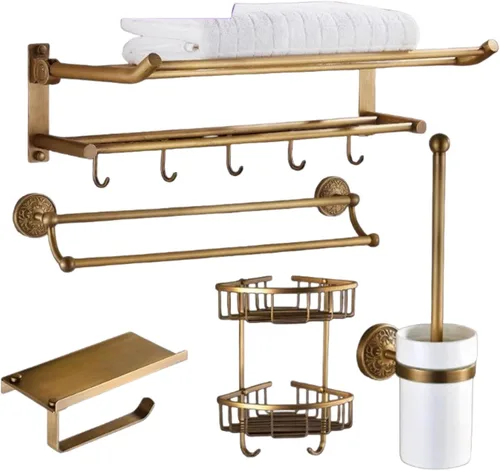 Vista 17 de High-End Retro Copper Bathroom Hardware Set – American and European Style Towel Rack Combination [Various Designs Available],Bath Towel Rack