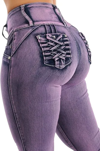 Vista 6 de Jeans levantadores de glúteos para mujer - Jeans Levanta cola ajustados de cintura alta elásticos