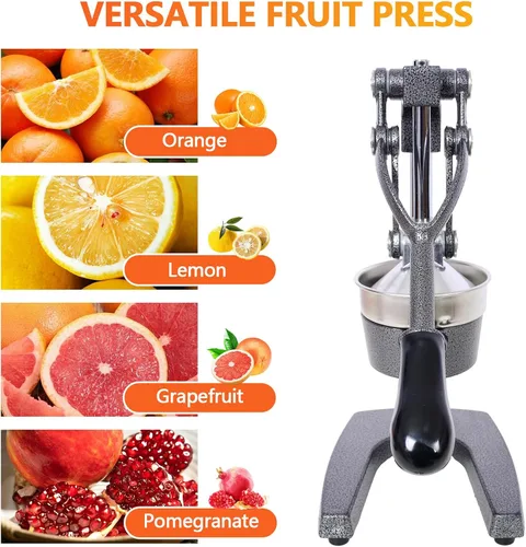 Vista 4 de Exprimidor de cítricos de hierro fundido, exprimidor manual comercial extra grande, exprimidor de granada naranja, limón, lima y granada con taza