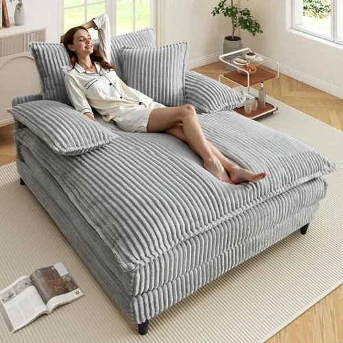 Vista 16 de WESTSETLUX Tumbona extragrande de 54.8 pulgadas de ancho para interiores con respaldo ajustable de 5 posiciones, sofá cama de pana con 3 almohadas