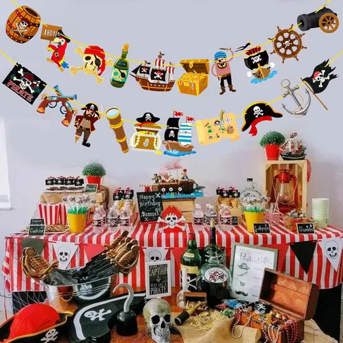 Vista 8 de 2 pancartas de fiesta pirata, decoraciones de fiesta pirata, fiesta de cumpleaños pirata, pancartas recortadas para fiesta temática pirata