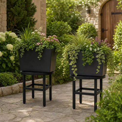 Vista 3 de Soporte para plantas para interiores y exteriores, soporte de metal de 13 pulgadas de alto, soportes de pedestal de hierro forjado resistentes