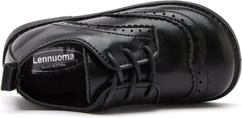 Vista 6 de Lennuoma Zapatos de vestir clásicos con cordones para la escuela y la comodidad de los niños para niñas (niñoniño pequeño), Negro
