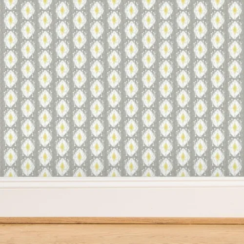 Vista 4 de Papel tapiz de grado comercial - Sueño de madera flotante gris tribal escandanavo bloque estampado Ikat enrejado gris mediados de siglo moderno