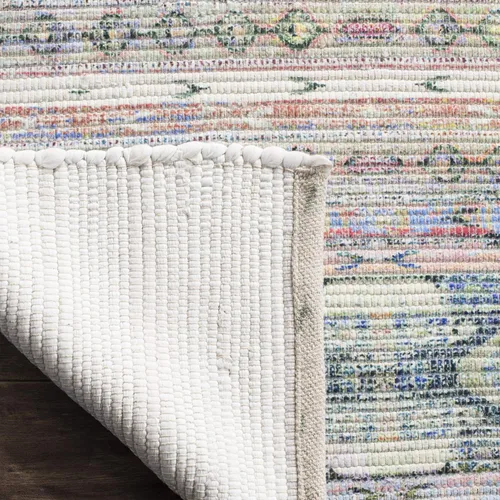 Vista 6 de SAFAVIEH Saffron Collection - Alfombra decorativa de 2 pies 3 pulgadas x 3 pies 9 pulgadas, color crema y azul, hecha a mano de algodón desgastado
