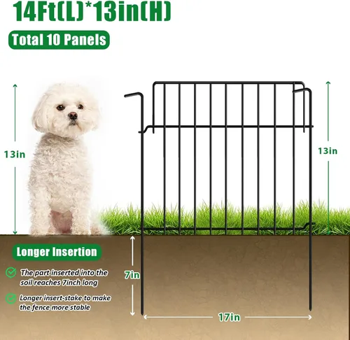 Vista 2 de Cerca de jardín de 14 pies (L) x 20 pulgadas (H), barrera para animales, cercado, paquete de 10, alambre de metal a prueba de óxido, bloqueador