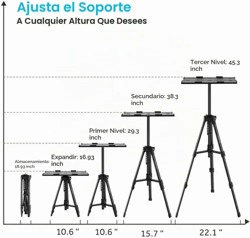 Vista 5 de Vamvo Soporte para proyector, soporte ajustable portátil para proyector, soportes de trípode de aluminio, soporte de piso, soportes para laptop