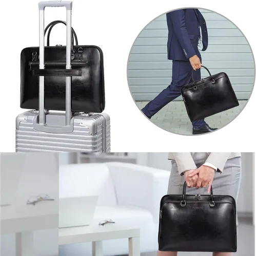 Vista 6 de Blofinche Bolso de mensajero para portátil con hombro: Maletín de trabajo de cuero genuino de 13.3 a 15.6 pulgadas, bolso de diseñador