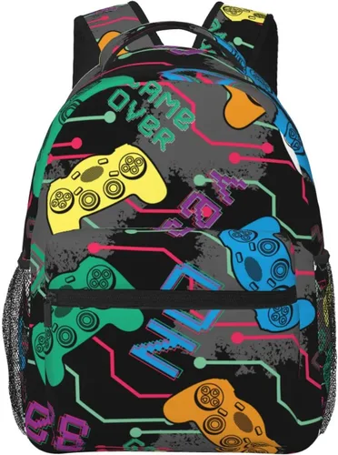 Vista 12 de Fiokroo Controlador de videojuegos con fondo negro, mochila escolar para estudiantes, adolescentes, hombres, mujeres, gadgets de juegos, mochilas