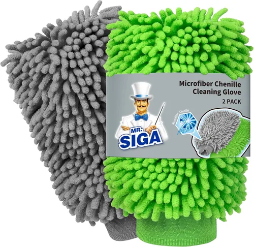 Vista 8 de MR.SIGA Manoplas de microfibra suave de chenilla para lavado de coche, paquete de 2, azul y amarillo
