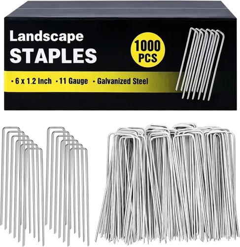 Vista 18 de Paquete de 240 grapas de paisaje de 15 cm, estacas de jardín galvanizadas para carpas, estacas resistentes calibre 11, alfileres de tela