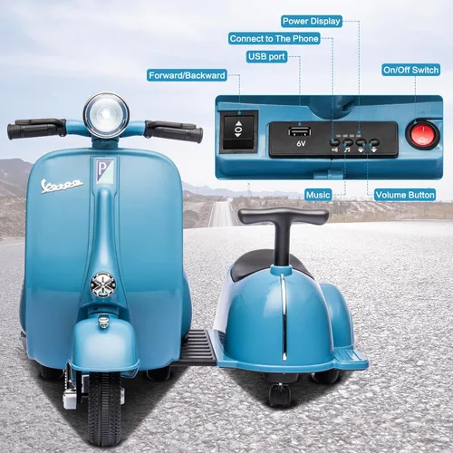 Vista 4 de Vespa - Juguete de motocicleta con licencia para niños, 2 asientos, 3 Azul