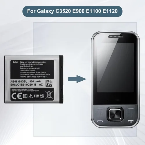 Vista 6 de Batería de repuesto AB463446BU compatible con Samsung Galaxy C3520 E900 E1100 E1120, 800mAh 3.7V, con kit de herramientas de reparación