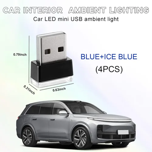 Vista 2 de 4 PCS Lámpara de Atmósfera Interior de Coche LED USB, Mini Luz Nocturna LED Portátil, Kit de Iluminación Ambiental de Maletero con Interfaz USB