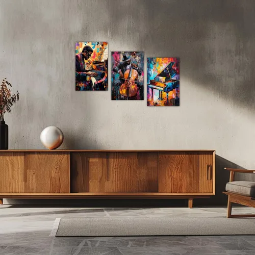 Vista 4 de AWPANERAR Arte de pared de música negra, 3 paneles, impresiones en lienzo afroamericano, arte vintage de jazz, instrumentos musicales, imágenes