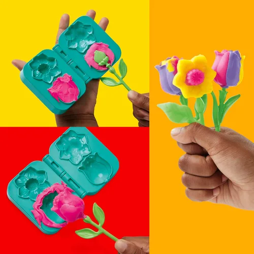 Vista 7 de Play-Doh Paquete de dos flores, tulipanes, narcisos, girasol y margaritas, kit de manualidades para niños, regalos para niñas y niños