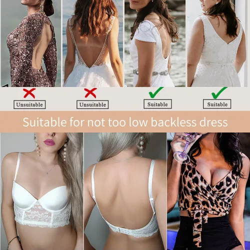 Vista 4 de Women's Low Back Bra Push Up Deep V Backless Bra Lace Underwire Convertible Bra