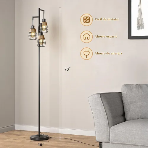 Vista 2 de Oneach Lámparas de pie de 68" para sala de estar, lámpara de pie ajustable sin escalones estilo bohemio con 3 bombillas, lámpara de pie alta