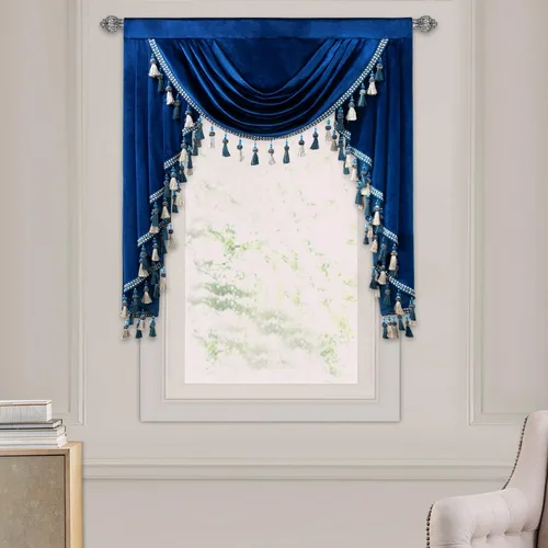 Vista 62 de VOGOL Cenefa de cortinas de terciopelo grueso para dormitorio, cenefas de cascada de lujo con aislamiento térmico dorado para sala de estar formal