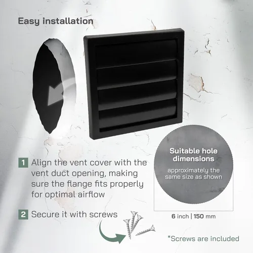 Vista 4 de Vent Systems Cubierta de ventilación de escape negra de 6 pulgadas - Capucha de ventilación de secadora - Cubierta de ventilación de conducto