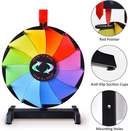 Vista 5 de WinSpin Rueda de premios de mesa de 12 pulgadas, rueda de ruleta de juegos de carnaval con marcador de borrado en seco, rueda giratoria resistente