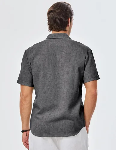 Vista 171 de JMIERR Camisas de vestir a rayas con botones y manga corta para hombre