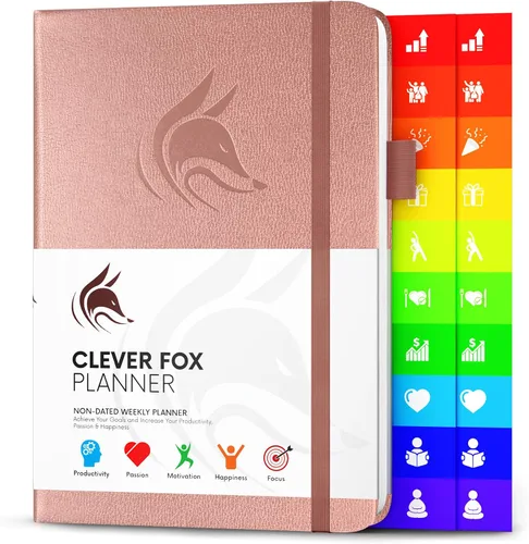 Vista 10 de Clever Fox Planner – Planificador semanal y mensual sin fecha para productividad, manejo del tiempo y objetivos – Diario organizador – A5